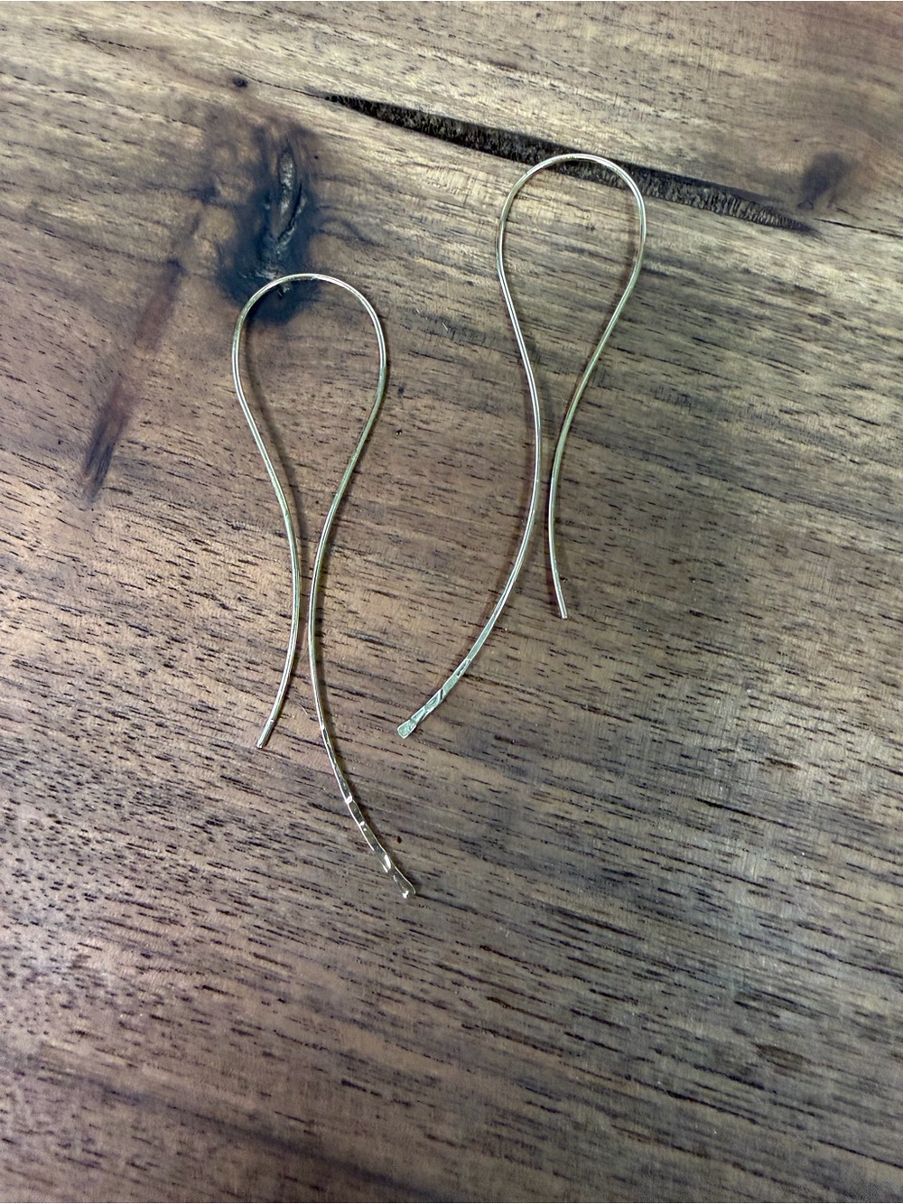 Boutique Silver Tone Hammered Long Threader Earrings Minimalist Boho